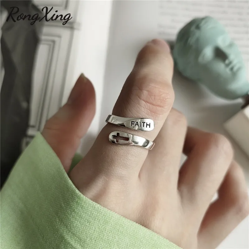 RongXing 925 Sterling Silver FAITH Cross Letter Ring Opening Adjustable Rings for Women Vintage Fashion Finger Jewelry Wedding
RongXing 925 Sterling Silver FAITH Cross Letter Ring Opening Adjustable Rings for Women Vintage Fashion Finger Jewelry Wedding