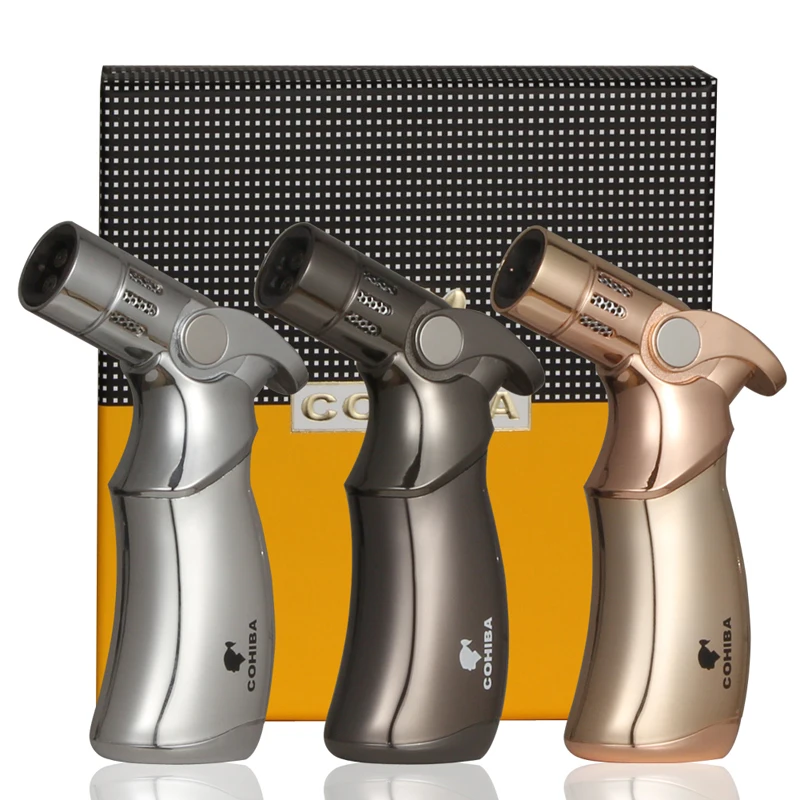 COHIBA Cigar Lighter 4 Jet Flame Table Torch Lighters Windproof Gas Butane Gun Style Cigar Cigarettes Lighter W / Gift Box
COHIBA Cigar Lighter 4 Jet Flame Table Torch Lighters Windproof Gas Butane Gun Style Cigar Cigarettes Lighter W / Gift Box