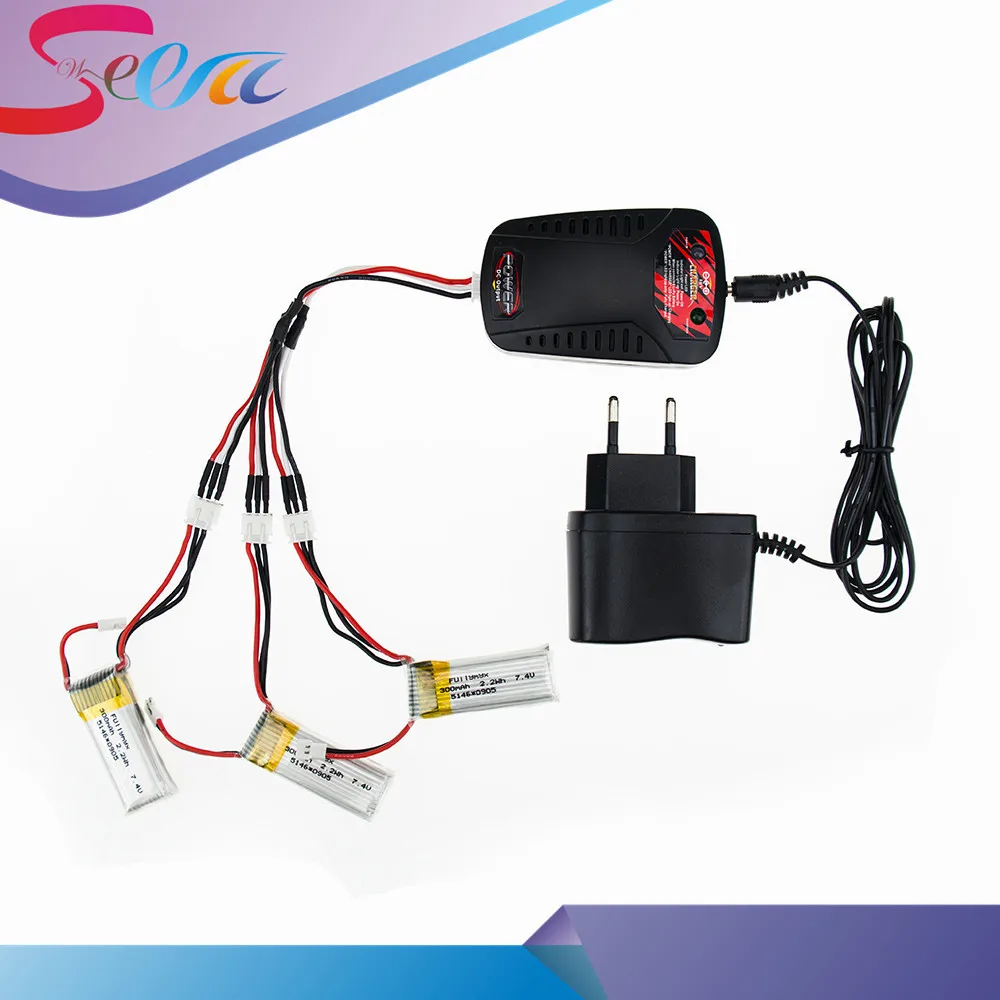 3pcs 7.4V 300mAh LiPo Battery and charger For RC WLtoys F959 RC Quadcopter Drone Helicopter Toy Parts
