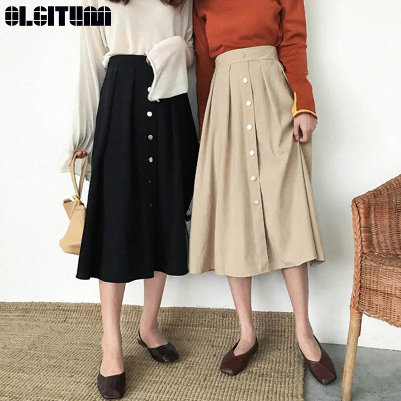 OLGITUM 2019 Thin Spring Women Elastic Waist Solid Color Single Breasted A Line Over The Knee Literary Long Skirt Sk303
OLGITUM 2019 Thin Spring Women Elastic Waist Solid Color Single Breasted A Line Over The Knee Literary Long Skirt Sk303