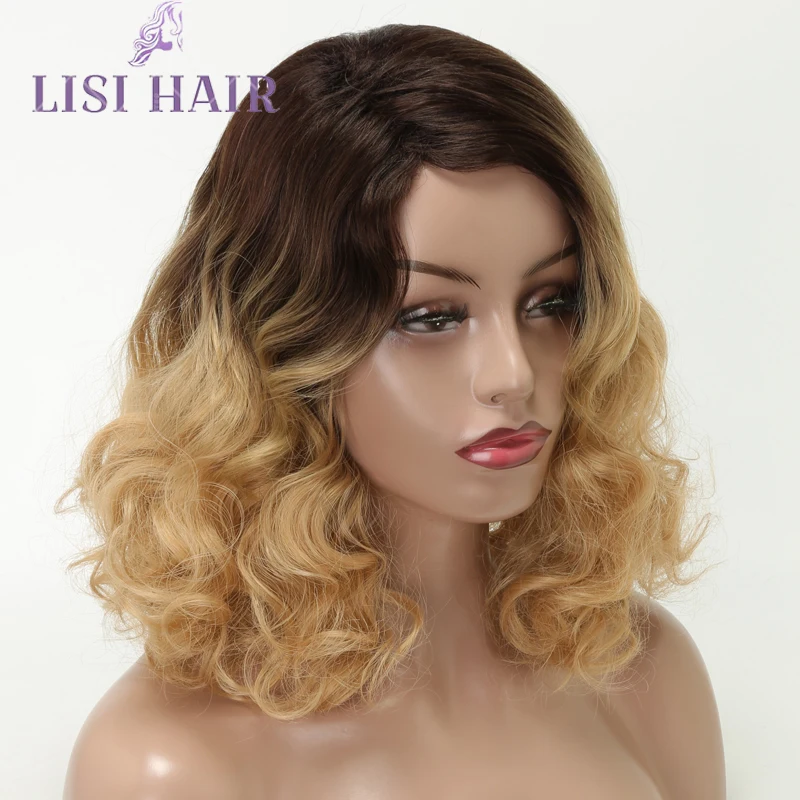 LISI HAIR Short Wavy Blonde Ombre Brown Synthetic Heat Resistant Fiber Wigs For Black Women For Wedding Cosplay Women's Daily (2)
