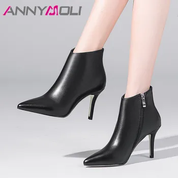ANNYMOLI Autumn Ankle Boots Women Natural Genuine Leather Thin Heel Short Boots Zipper Extreme High Heel Shoes Female Winter 39
ANNYMOLI Autumn Ankle Boots Women Natural Genuine Leather Thin Heel Short Boots Zipper Extreme High Heel Shoes Female Winter 39