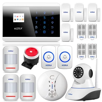 

KERUI 8218G Home Alarm Dual-network GSM PSTN Security System with motion Smoke sensor detector SOS button and IP camera safe