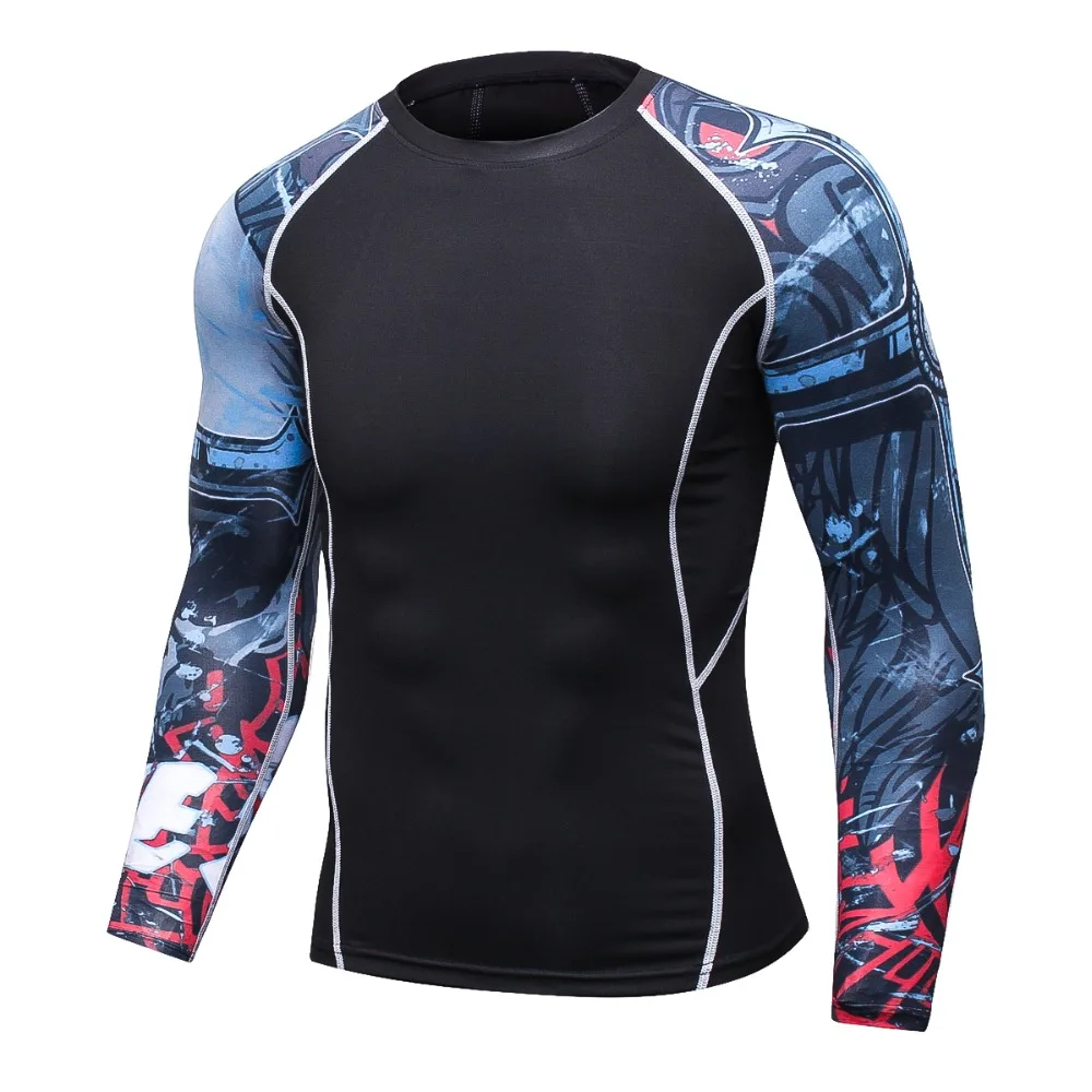 Add muscle male compression tight t-shirts long sleeve printed on both sides of MMA Rashguard fitness base layer weights to wear 
Add muscle male compression tight t-shirts long sleeve printed on both sides of MMA Rashguard fitness base layer weights to wear