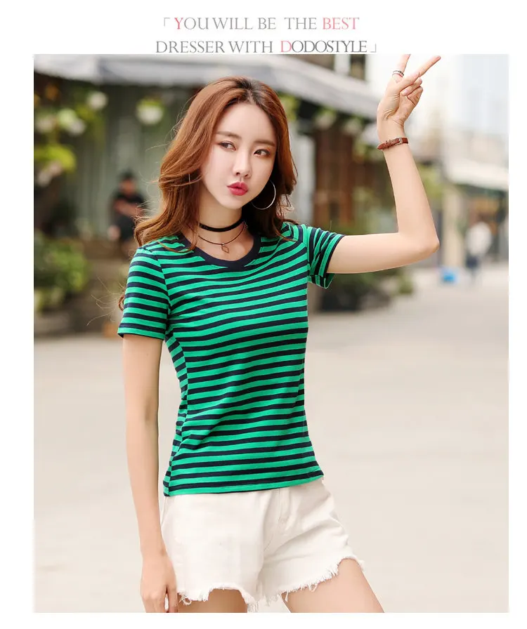 2018 Fashion Cotton T-shirts Women Tshirt Striped Short Sleeve Ladies Tops Tees Plus Size Rayas Camiseta Femme T-shirt Verano (4)