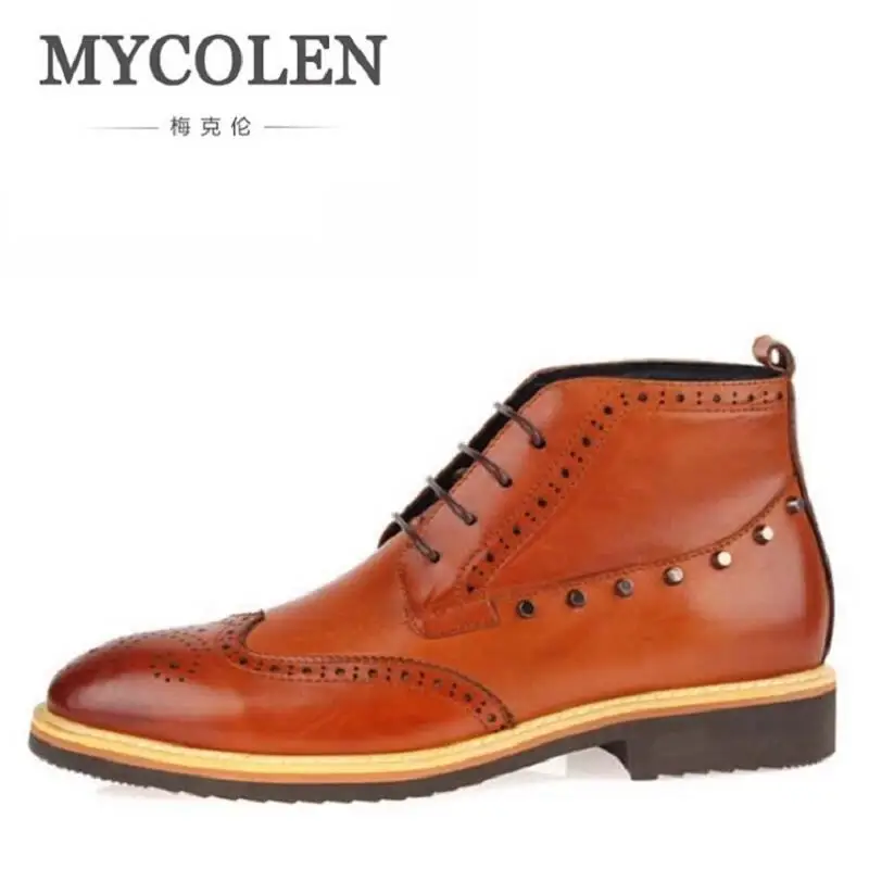 

MYCOLEN Brand Top Quality Men Boots New Fashion Real Leather Rivet Ankle Boots Waterproof Men Winter Boots Botas Masculino