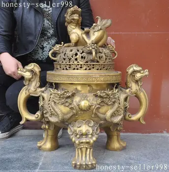 Crafts statue China Brass Evil Dragon Foo Dog Lion Beast lucky statue Incense Burner Censer
Crafts statue China Brass Evil Dragon Foo Dog Lion Beast lucky statue Incense Burner Censer