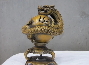 Collectible bronze S2224 9"Chinese Feng shui Bronze gilt Coiled dragon Seal of Fire ball incense burner
Collectible bronze S2224 9"Chinese Feng shui Bronze gilt Coiled dragon Seal of Fire ball incense burner