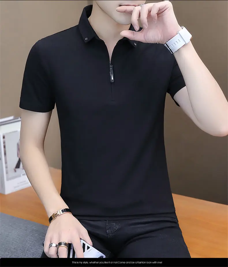 New Polo Shirts Men Summer Cotton Spandex Short Sleeve Solid Korean Style Zipper Men Polos Male Brand Fashion Slim Fit Tees Tops 14