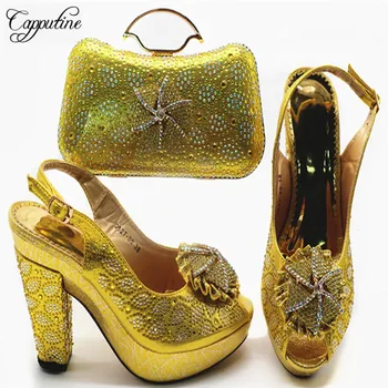 

Capputine Latest Italian Party Shoes With Matching Bag Set African Style Pumps Rhinestone High Heels Shoes And Bags Set On Stock