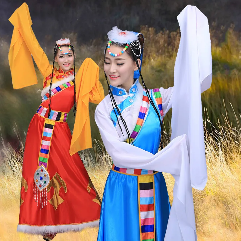

2016 Special Offer Dance Costumes Chinese Tibetan Dance Clothing Sleeves Stage Costume National Yangko for 150cm-175cm Height