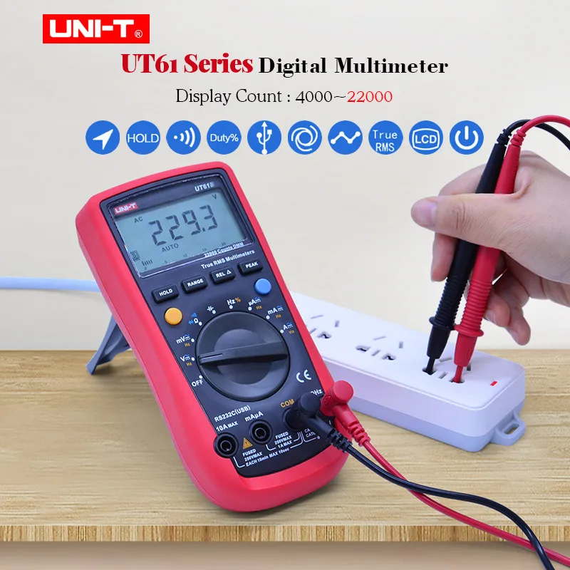 UNI-T Digital Multimeter UT61A UT61B UT61C UT61D UT61E AC DC Volt Ampere Ohm meter Capacitance Frequency Diode Duty cycle tester
UNI-T Digital Multimeter UT61A UT61B UT61C UT61D UT61E AC DC Volt Ampere Ohm meter Capacitance Frequency Diode Duty cycle tester