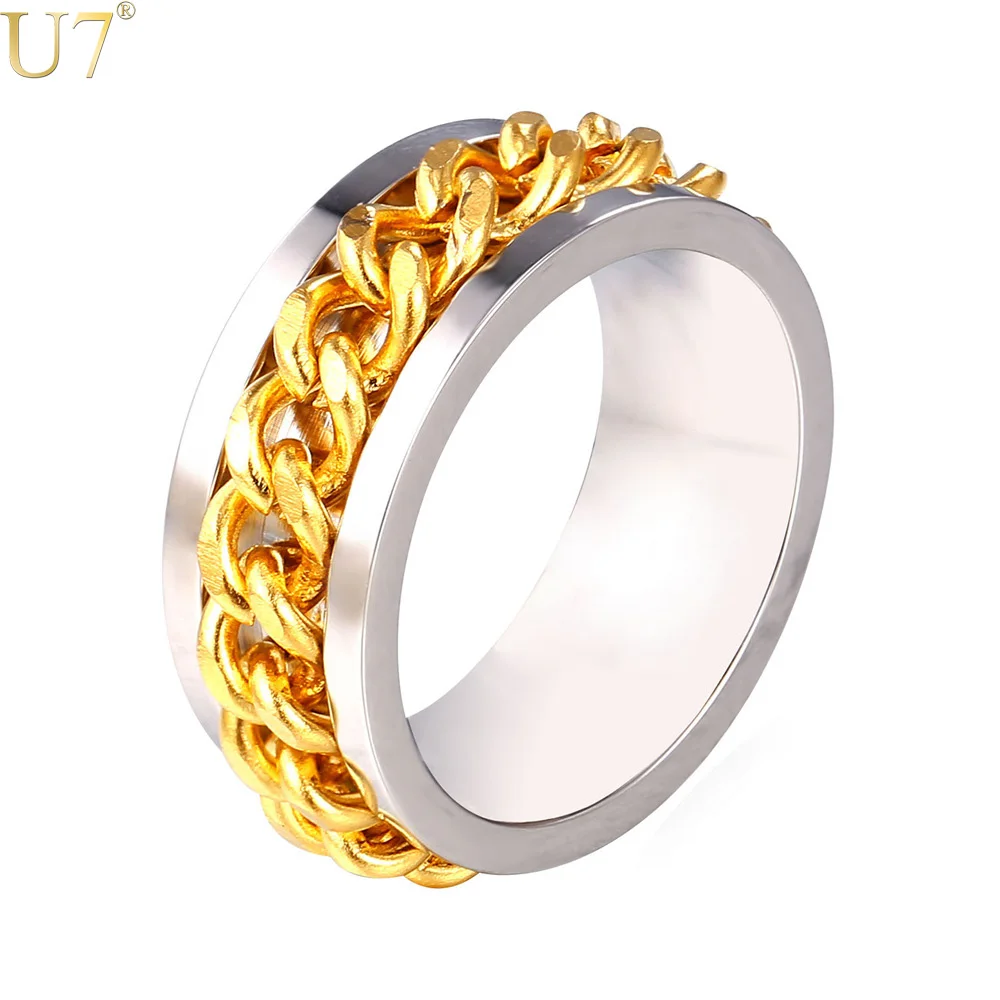 U7 New Stainless Steel Mens Ring Jewelry Trendy 18K Gold Plated Party Gift Men Brand Jewelry 8MM Round Gold Chain Band Ring R431
U7 New Stainless Steel Mens Ring Jewelry Trendy 18K Gold Plated Party Gift Men Brand Jewelry 8MM Round Gold Chain Band Ring R431