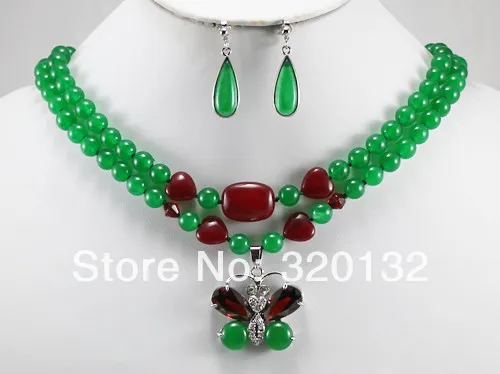 2Row 8MM Green Jade necklace Butterfly Pendant Drop earring Jade Jewelry set Silver gold plated Jewellery sets free shipping
2Row 8MM Green Jade necklace Butterfly Pendant Drop earring Jade Jewelry set Silver gold plated Jewellery sets free shipping