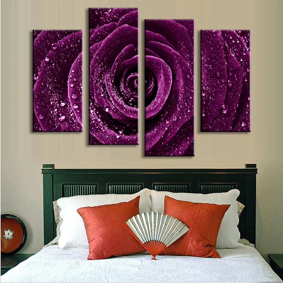 4-Pcs-Set-Flower-Purple-Rose-Raindrops-Canvas-Prints-Painting-Classical-Purple-Flower-Wall-Picture-for.jpg_640x640