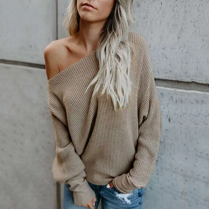 Sweater Off-the-shoulder One-neck Collar Solid Color Pullover 2019 Autumn And Winter Fashion Generous Round Neck Long-sleeved 
Sweater Off-the-shoulder One-neck Collar Solid Color Pullover 2019 Autumn And Winter Fashion Generous Round Neck Long-sleeved