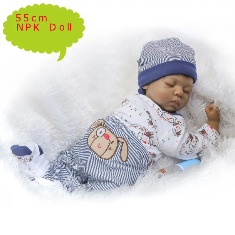 NPK 55cm Black Skin Baby Doll Soft Silicone Alive Bebe Reborn Sleeping Baby Toys For Baby Kids Play House As Girls Gift Boneca
NPK 55cm Black Skin Baby Doll Soft Silicone Alive Bebe Reborn Sleeping Baby Toys For Baby Kids Play House As Girls Gift Boneca