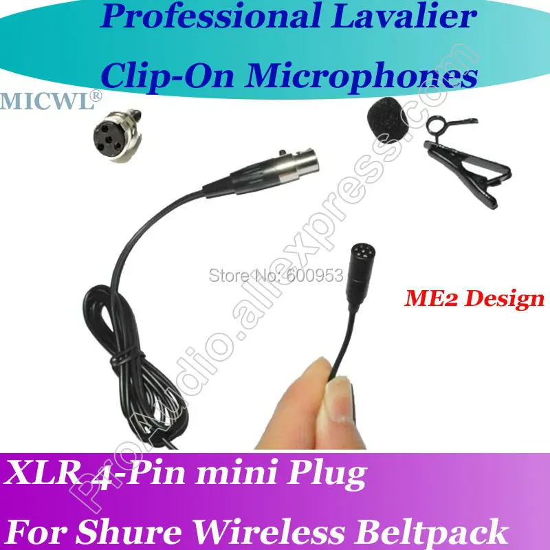 mini 4Pin Pro MICWL ME2 Desgin New Microfone Beige Lavalier Lapel Microphone for Shure Wireless Clip-On Beltpack System | Электроника