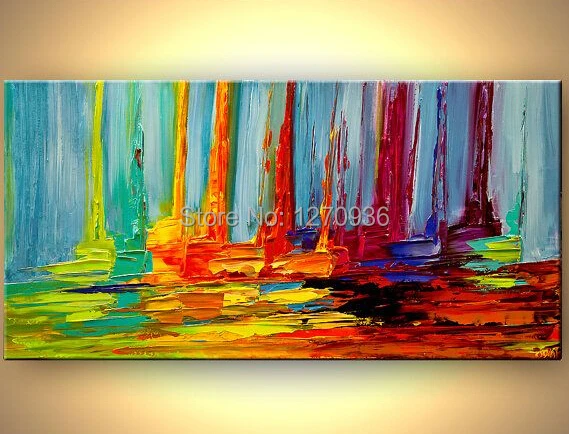 

High Quality 100%Hand Painted Modern Abstract Colorful Sailing Palette Knife Oil Painting Fine Art Handmade Boats Canvas Picture