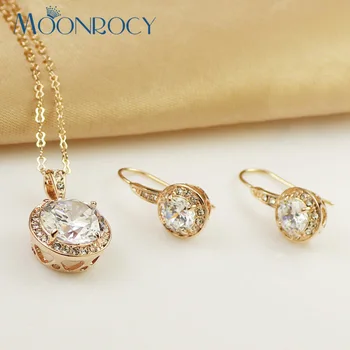 MOONROCY Free Shipping Fashion jewelry rose Gold Color Cubic Zirconia Crystal Necklace and Earring Jewelry Set For women
MOONROCY Free Shipping Fashion jewelry rose Gold Color Cubic Zirconia Crystal Necklace and Earring Jewelry Set For women