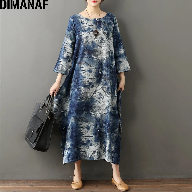 DIMANAF Women Summer Dress Plus Size Femme Elegant Lady Vestidos Vintage Style Loose Clothing Linen Print Blue Long Dresses 2018
DIMANAF Women Summer Dress Plus Size Femme Elegant Lady Vestidos Vintage Style Loose Clothing Linen Print Blue Long Dresses 2018