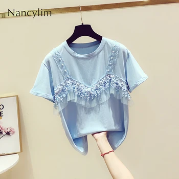 Women Tshirt Students T-shirts Girl Lady T-shirt 2019 Summer New Leisure Female Beaded Lace Sling Round Collar Short Sleeve T
Women Tshirt Students T-shirts Girl Lady T-shirt 2019 Summer New Leisure Female Beaded Lace Sling Round Collar Short Sleeve T