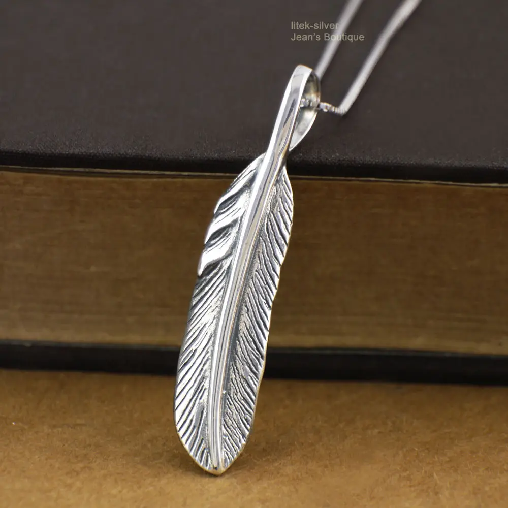 925 Solid Sterling Silver Retro Punk Rocker Biker Feather Pendant Necklace for Men Women A2017
925 Solid Sterling Silver Retro Punk Rocker Biker Feather Pendant Necklace for Men Women A2017