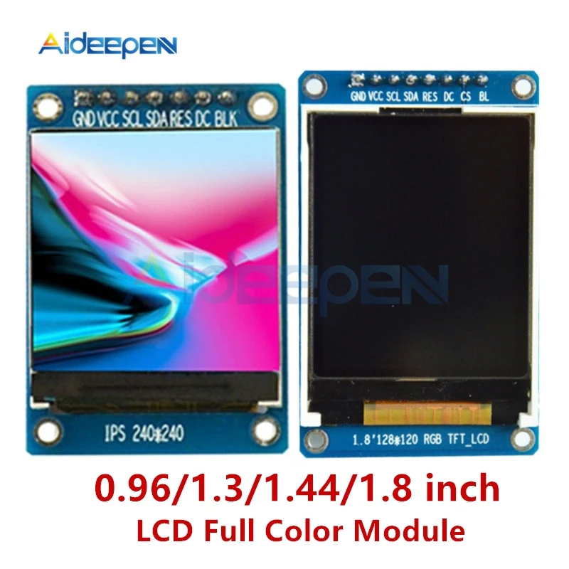 0.96/1.3/1.44/1.8 inch LCD Full Color Display Module IPS TFT SPI 80X160 240X240 128X128 128X160 DIY Kit ST7735 / ST7789 Drive IC
0.96/1.3/1.44/1.8 inch LCD Full Color Display Module IPS TFT SPI 80X160 240X240 128X128 128X160 DIY Kit ST7735 / ST7789 Drive IC