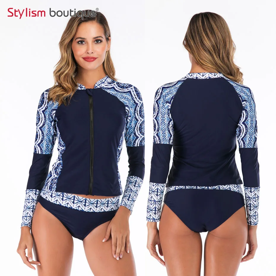 2019 Two Piece Long Sleeve Swimsuit Surfing Rash Guard Separate Swimwear Patchwork Bathing Suit Women Rashguard Navy Blue
2019 Two Piece Long Sleeve Swimsuit Surfing Rash Guard Separate Swimwear Patchwork Bathing Suit Women Rashguard Navy Blue