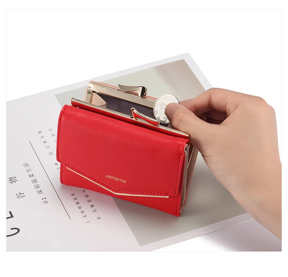 Jamarna Wallet Female PU Leather Women Wallets Hasp Coin Purse Wallet Female Vintage Fashion Women Wallet Small Card Holder Red 8