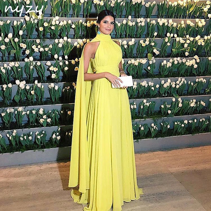 NYZY E2 Formal Dress Women Elegant Chiffon Ruched High Neck Cape Long Sleeves Yellow Evening Dress 2019 Vestido Longo Festa
NYZY E2 Formal Dress Women Elegant Chiffon Ruched High Neck Cape Long Sleeves Yellow Evening Dress 2019 Vestido Longo Festa