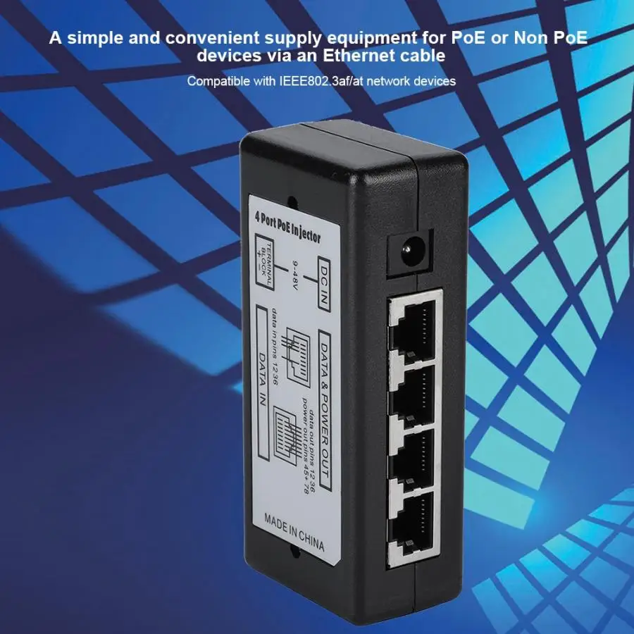 4 Port PoE Injector 4CH PoE Power Adapter Ethernet Power Supply DC12V-DC48V for IP Camera NEW
4 Port PoE Injector 4CH PoE Power Adapter Ethernet Power Supply DC12V-DC48V for IP Camera NEW