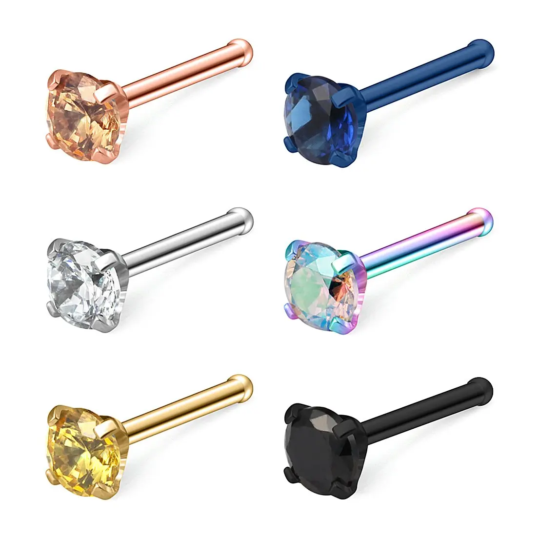 JFORYOU 6PCS 20G Surgical Steel Mix Color CZ Nose Stud Rings Bone Pin Piercing Jewelry 1.5mm 2mm 2.5mm 3mm
JFORYOU 6PCS 20G Surgical Steel Mix Color CZ Nose Stud Rings Bone Pin Piercing Jewelry 1.5mm 2mm 2.5mm 3mm