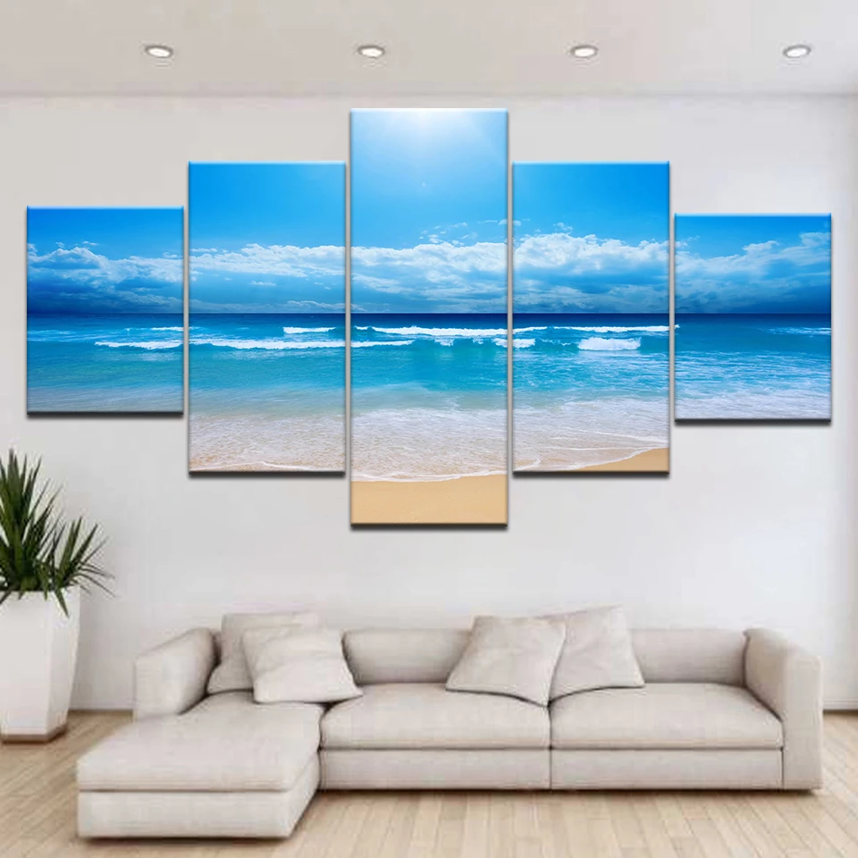 Модульная Картина на холсте настенное искусство 5 шт. пляж серфинг голубое небо