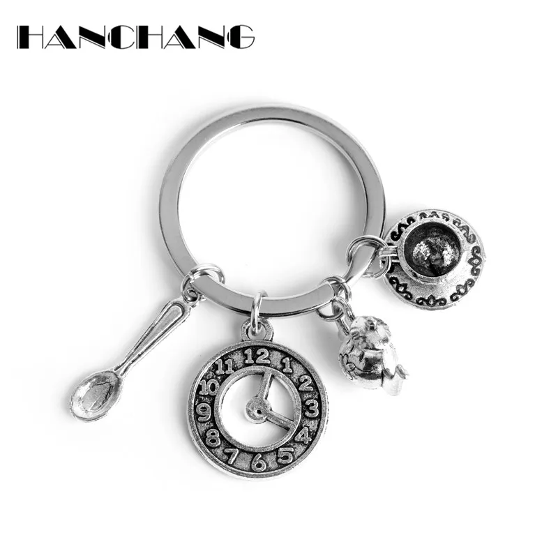HANCHANG Jewelry Fairy Tales Story Key Chain Alice In Wonderland Spoon Coffee Kettle Magician Hat Charm Key Ring Retro Keychain
HANCHANG Jewelry Fairy Tales Story Key Chain Alice In Wonderland Spoon Coffee Kettle Magician Hat Charm Key Ring Retro Keychain