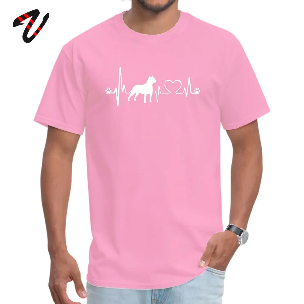 American Staffordshire Terrier Heartbeat Great Cheap Adult Top T-shirts Crew Neck Short Sleeve All Cotton Tops Tees Clothing Shirt American Staffordshire Terrier Heartbeat Great pink