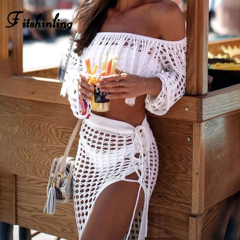 Fitshinling Fringe boho women suit lace hollow out sexy two piece set strappy split hot skirt crop top outfit swimwear beach set
Fitshinling Fringe boho women suit lace hollow out sexy two piece set strappy split hot skirt crop top outfit swimwear beach set