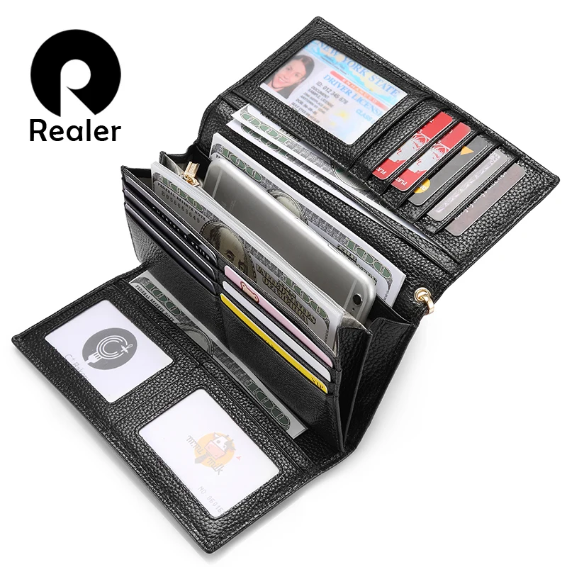 REALER women wallet genuine leather purse female zipper folding wallet with wristlet strap long purse for coin/phone/credit card
REALER women wallet genuine leather purse female zipper folding wallet with wristlet strap long purse for coin/phone/credit card