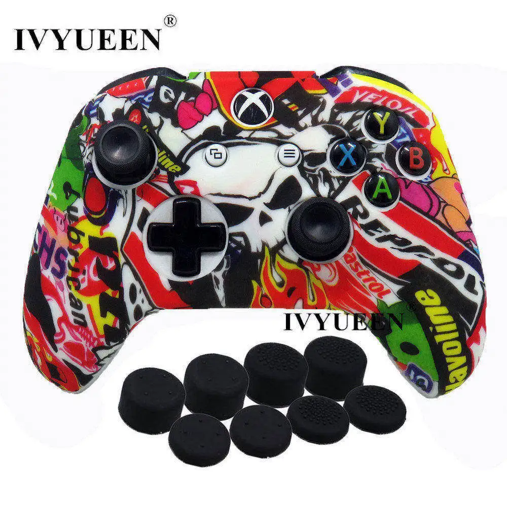 

IVYUEEN 9 in 1 Camo Silicone Protective Cover Skin Case for Microsoft Xbox One X S Controller with 8 Thumb Stick Grips Caps