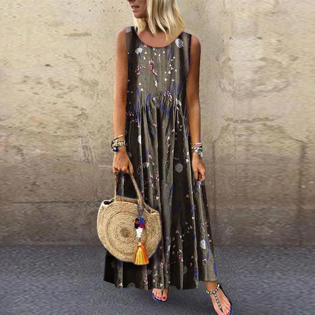 Women Clothes 2019 Women Plus Size Bohemian O-Neck Floral Print Vintage Sleeveless Long Maxi Dress Drop Shipping New Arrival
Women Clothes 2019 Women Plus Size Bohemian O-Neck Floral Print Vintage Sleeveless Long Maxi Dress Drop Shipping New Arrival