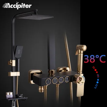 4 Function Shower Faucets Bathroom Faucet Set Black Finish Brass Made Shower Set 8 Inch Rain Shower Faucet Mixer Nozzle For Tub
4 Function Shower Faucets Bathroom Faucet Set Black Finish Brass Made Shower Set 8 Inch Rain Shower Faucet Mixer Nozzle For Tub