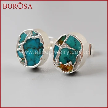BOROSA 5/10Pairs Silver Color 10x8mm Copper Natural Turquoises Stud Earrings Natural Blue Stone Oval Shape Earring Jewelry S1546
BOROSA 5/10Pairs Silver Color 10x8mm Copper Natural Turquoises Stud Earrings Natural Blue Stone Oval Shape Earring Jewelry S1546