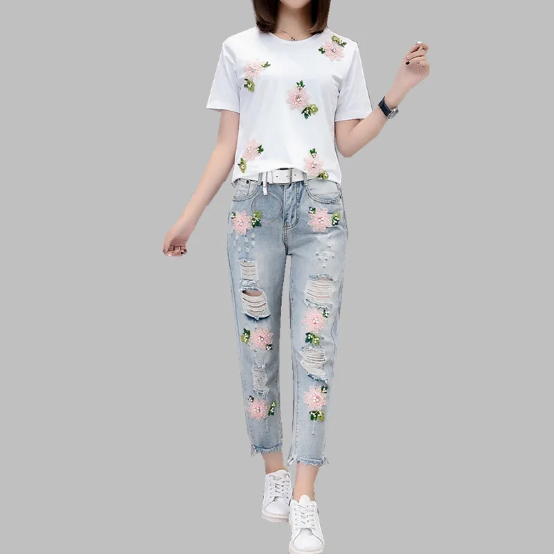 JSXDHK Summer 2019 Women's Plus-Size Short-Sleeved Embroidered Tops+Fringed Ripped Jeans Suit M-5XL
JSXDHK Summer 2019 Women's Plus-Size Short-Sleeved Embroidered Tops+Fringed Ripped Jeans Suit M-5XL