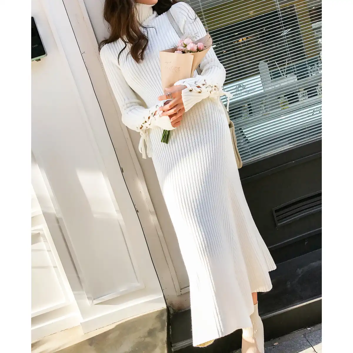 winter white knit dress