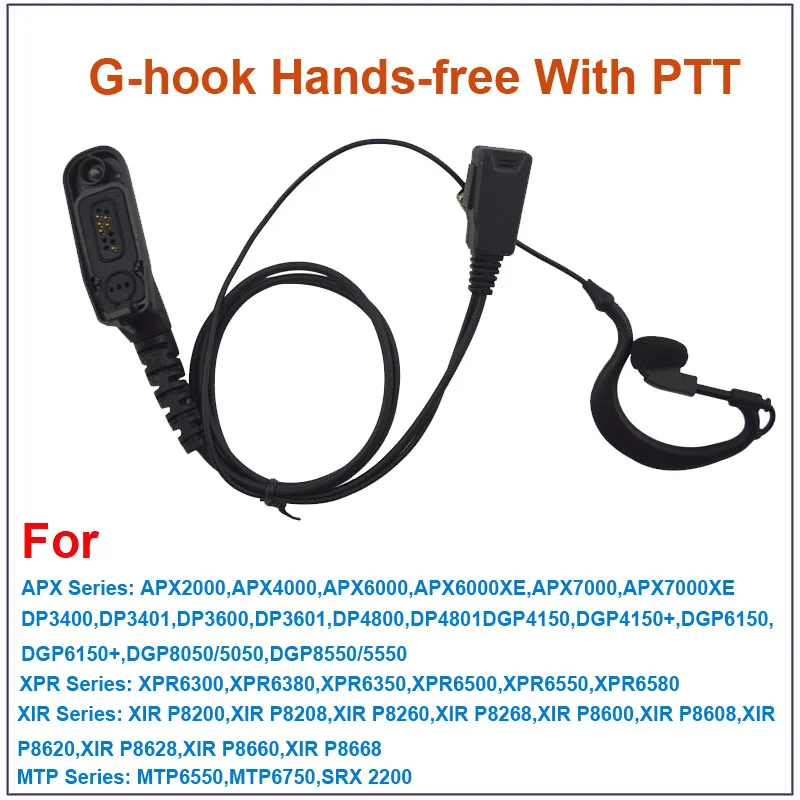 Черная Однопроводная гарнитура громкой связи G-hook с PTT (Push-To-Talk) для MOTOTRBO DP4800 MTP6550 XPR6500 APX6000 и т. д.
Черная Однопроводная гарнитура громкой связи G-hook с PTT (Push-To-Talk) для MOTOTRBO DP4800 MTP6550 XPR6500 APX6000 и т. д.