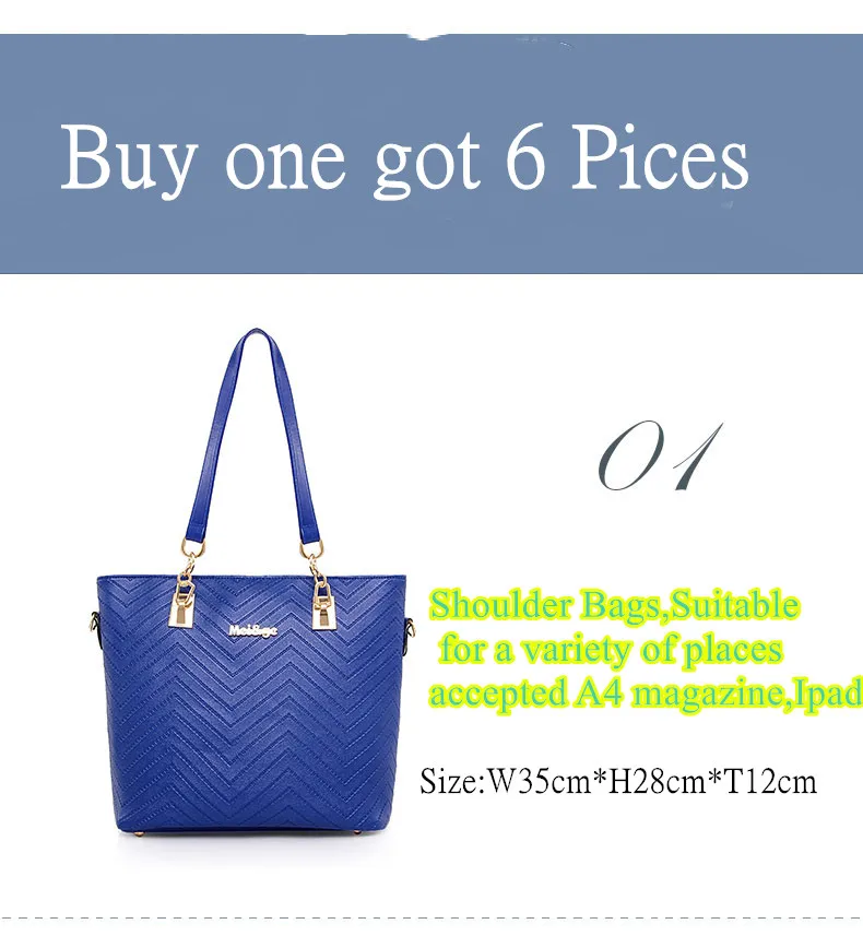 NEW Brand Luxury Lady Handbag 6 Pcs/set Composite Bags Set Women Shoulder Crossbody Bag Female Purse Clutch Wallet 14