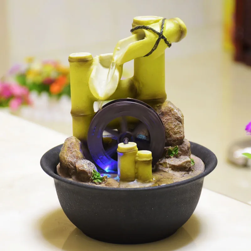 Resin Bamboo Waterwheel Design Water Fountain Feng Shui Ball With LED Light Water Landscape Feng Shui Ornaments Crafts Gifts
Resin Bamboo Waterwheel Design Water Fountain Feng Shui Ball With LED Light Water Landscape Feng Shui Ornaments Crafts Gifts