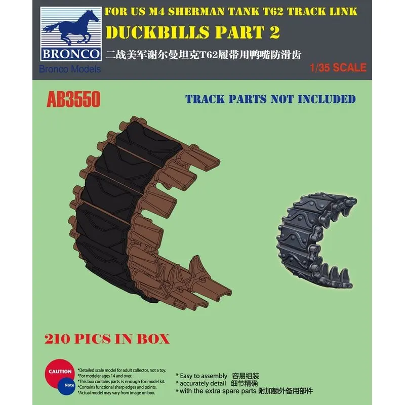 BRONCO AB3550 1/35 For US M4 Sherman Tank T62 Track Link Duckbills Part2 - Scale Model Kit
BRONCO AB3550 1/35 For US M4 Sherman Tank T62 Track Link Duckbills Part2 - Scale Model Kit