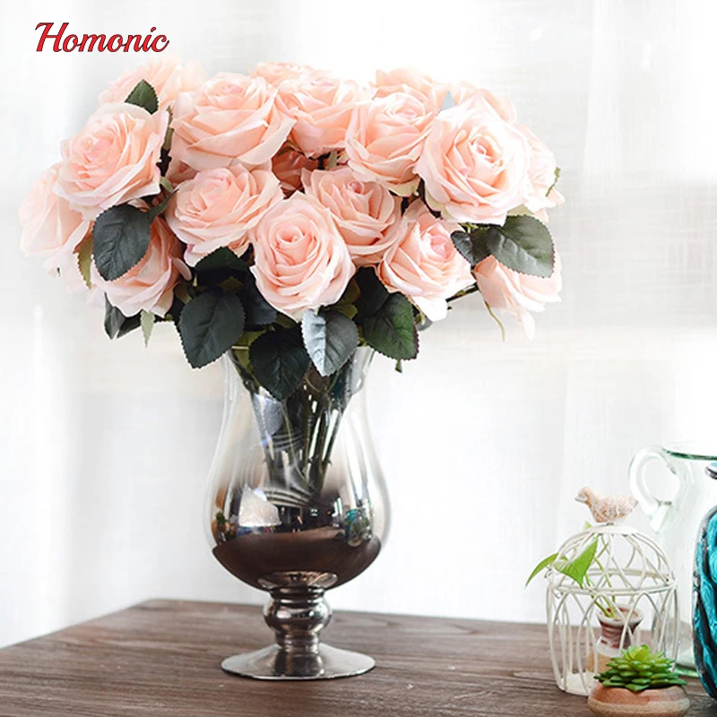 Image 10 Head French Rose Silk Flower Arrangement Artificial Fake Bouquet Wedding Living Room Table Home Garden Decor