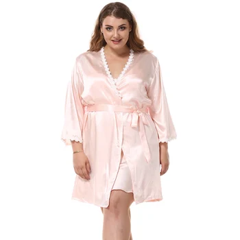 Floral Trim Female Twinset Robe Set Plus Size XXXL Women 2PCS Sleepwear Lounge Kimono Bath Gown Rayon Satin Nightwear Negligee 
Floral Trim Female Twinset Robe Set Plus Size XXXL Women 2PCS Sleepwear Lounge Kimono Bath Gown Rayon Satin Nightwear Negligee
